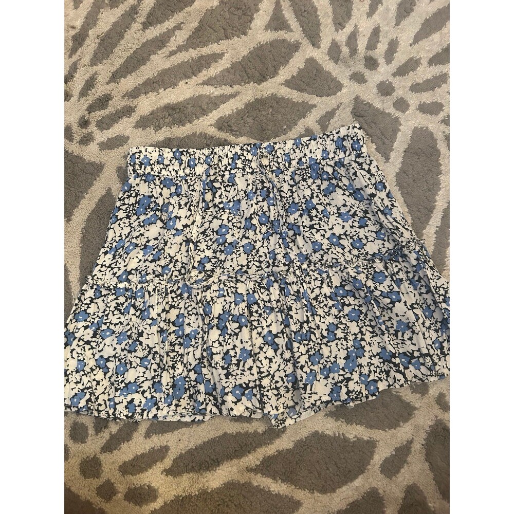 Blue and White Floral Tiered Ruffle Zara Flowy Mini Skort